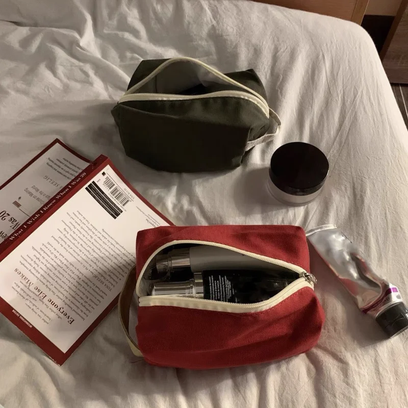 Korean Skincare Routine - 1 pc韓国スタイル女性化粧品オーガナイザーバッグのためのメイク旅行キャンバスメイクアップケースポーチ小大トート化粧キットポーチ