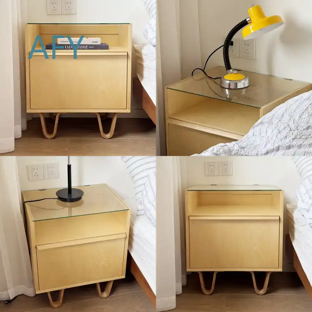 中世スタイルの無垢材ベッドサイドテーブル、寝室用、モダンでシ - Muji Home Storage のレビューと価格