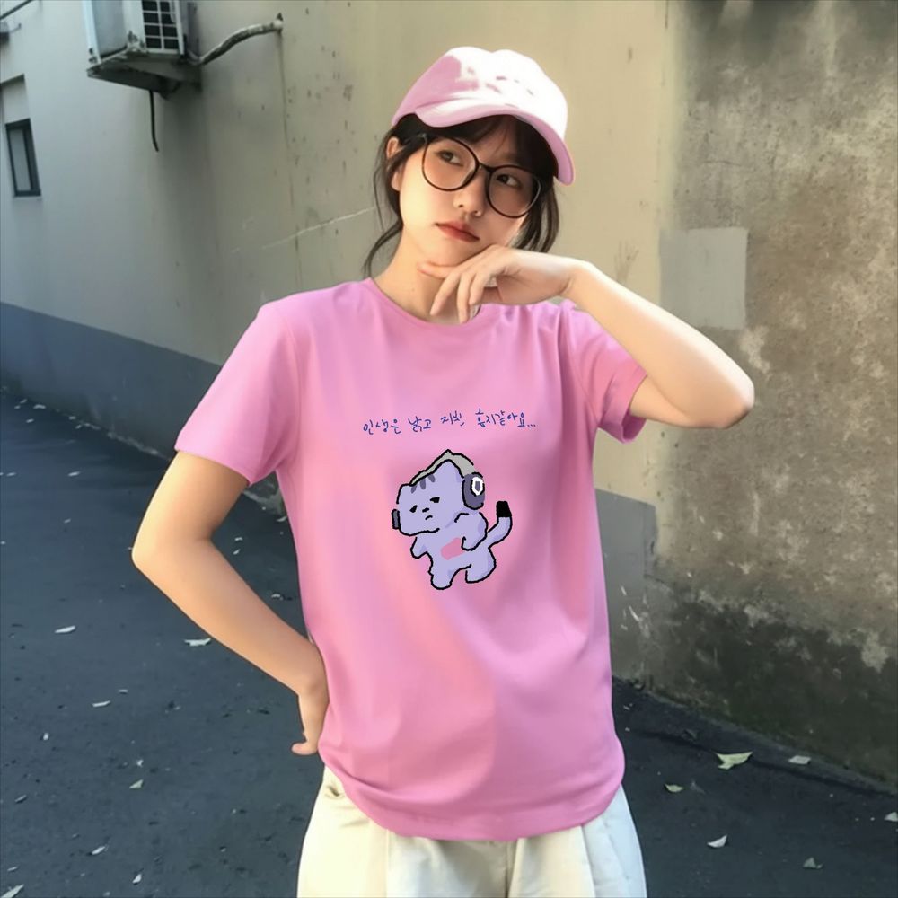 人生は私を守ってくれないかわいいテキストプリント Tシャツ紫 - Korean Women Lifestyle のレビューと価格