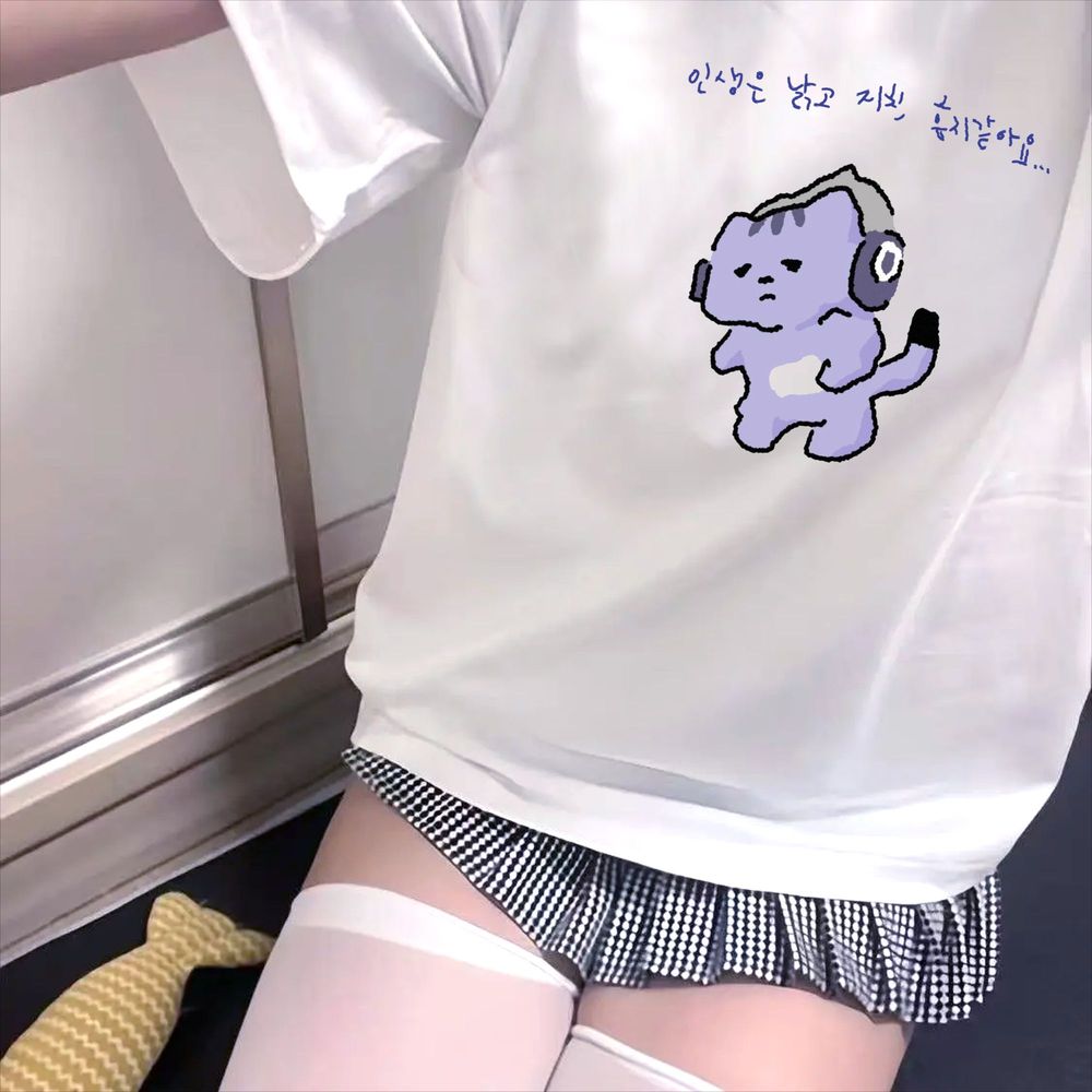 人生は私を守ってくれないかわいいテキストプリント Tシャツ紫 - Korean Women Lifestyle のレビューと価格
